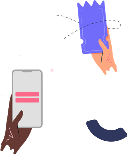 illustration of hands holding phone and ticket